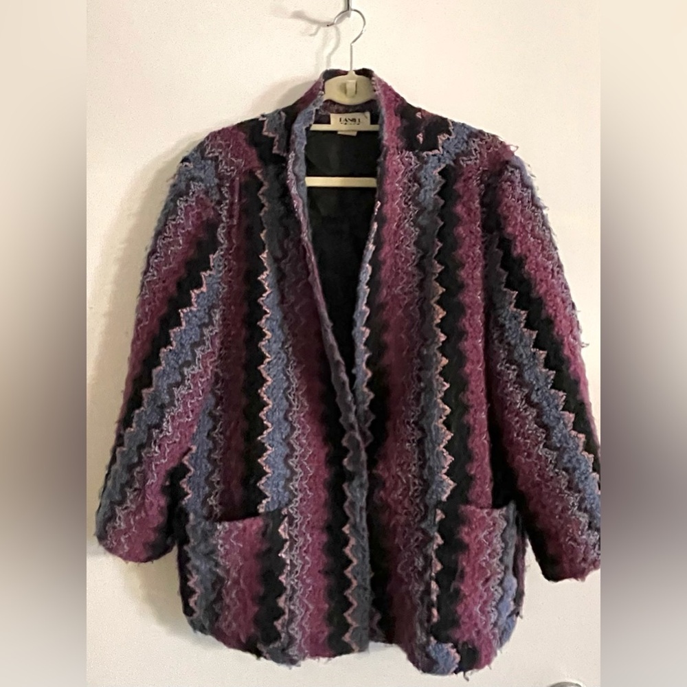 Vintage Daniel Place Zig Zag Jacket, Sweater, Cardigan. Cropped sleeves, XL